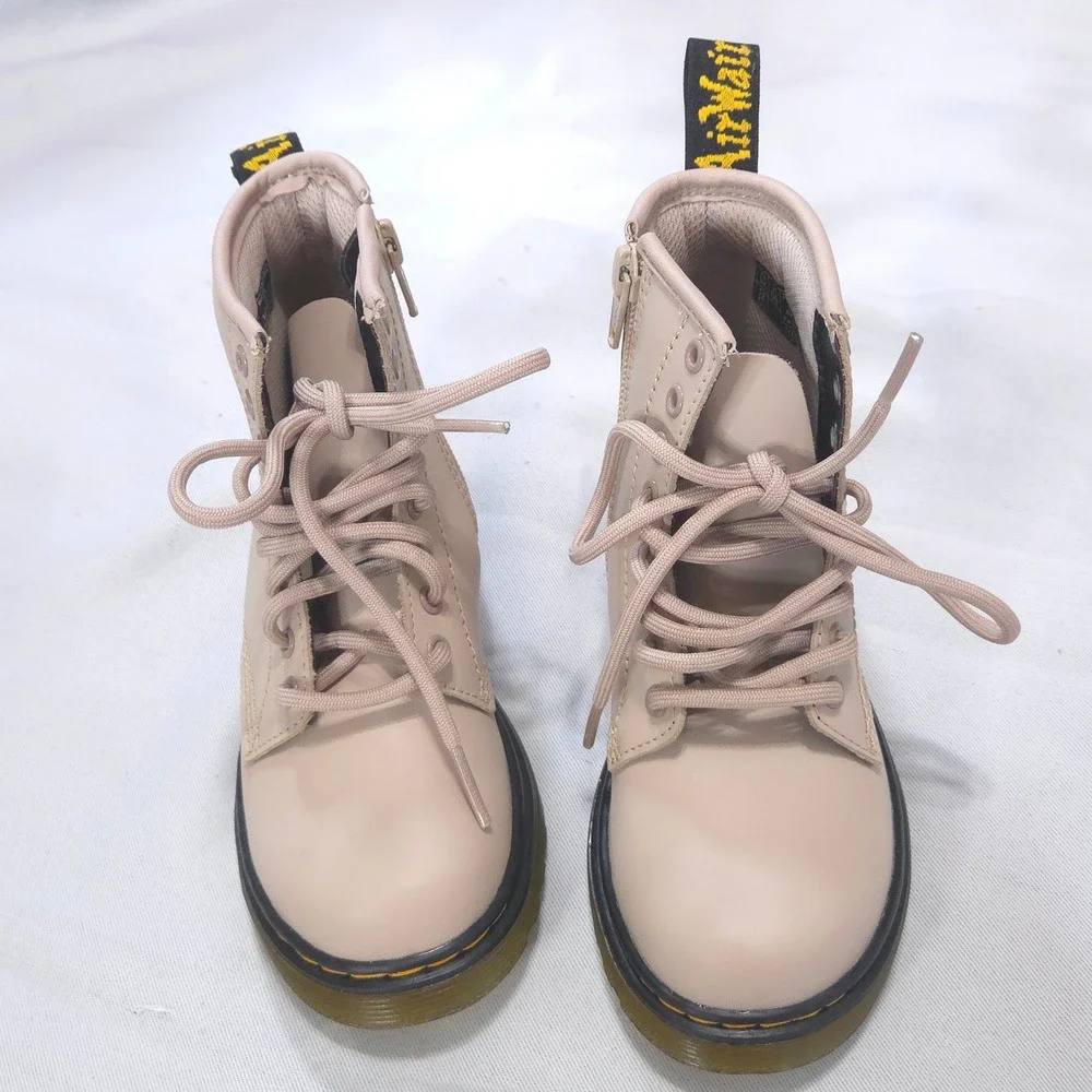 Dr Martens 1460 Delaney Side Zip Boots Kids 11 Pastel Pink Leather Lace Up NWOB
